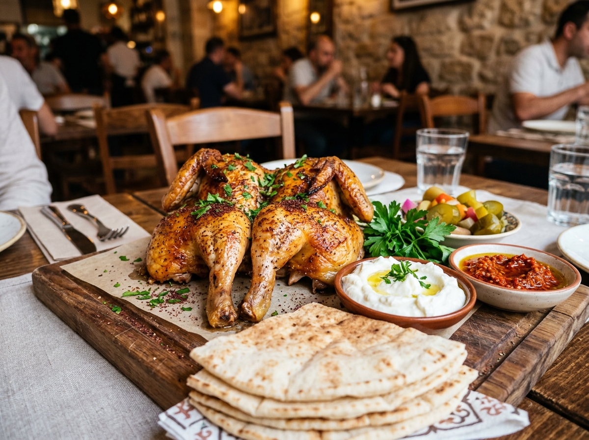 Whole Lebanese Rotisserie Chicken slow roasted over flame